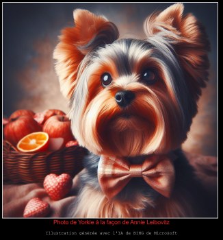 Photo de Yorkie à la façon de Annie Leibovitz