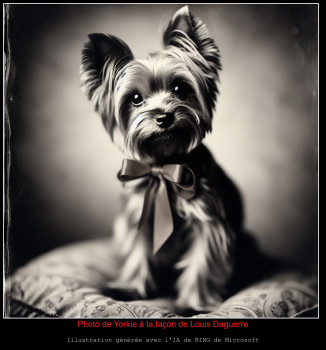 Photo de Yorkie à la façon de Louis Daguerre